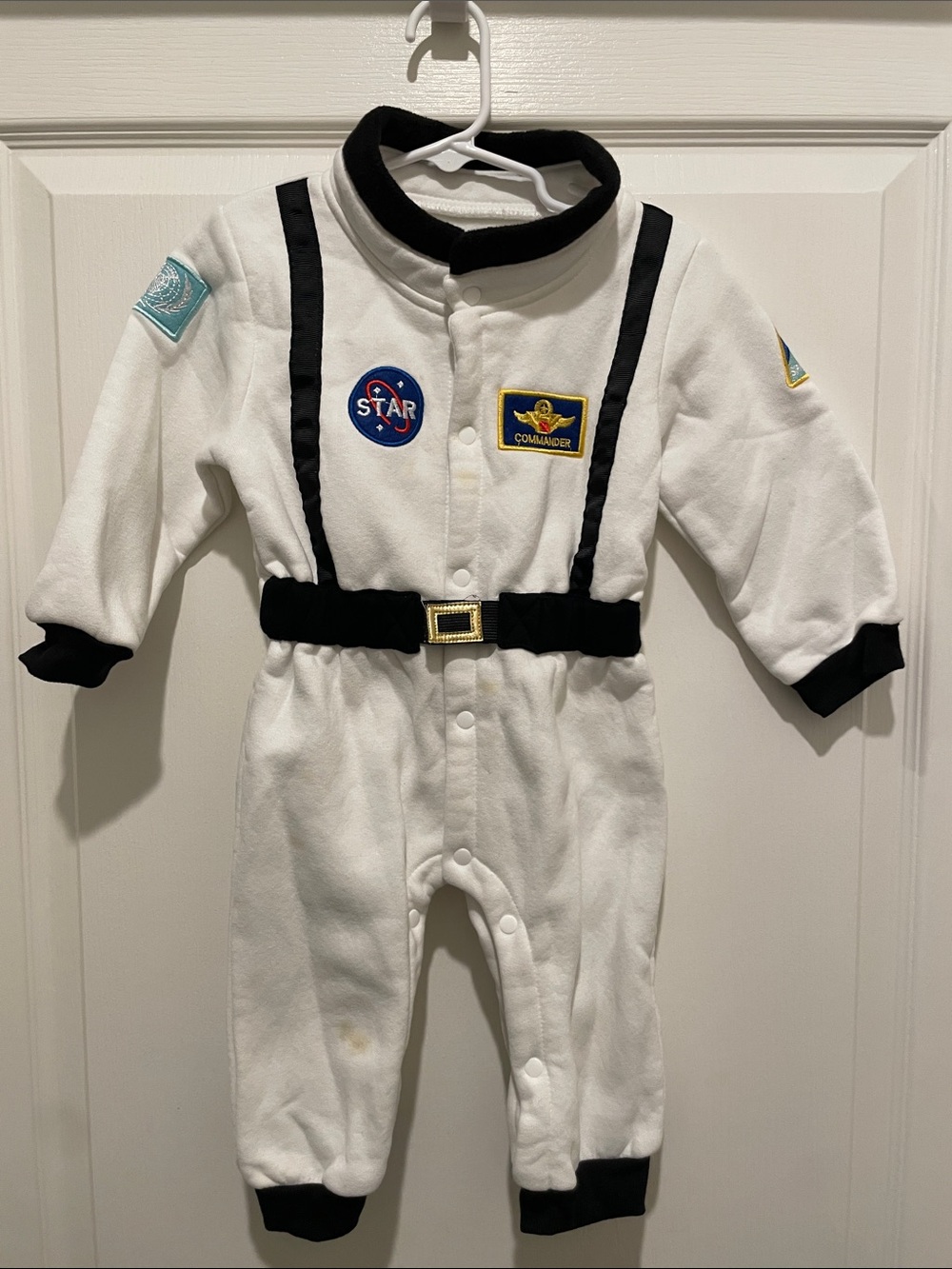 White & Black Infant Astronaut Costume onesie.